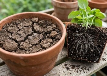 Terra vegetal no vaso e o risco de compactação