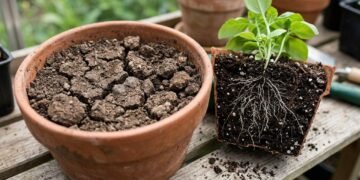 Terra vegetal no vaso e o risco de compactação