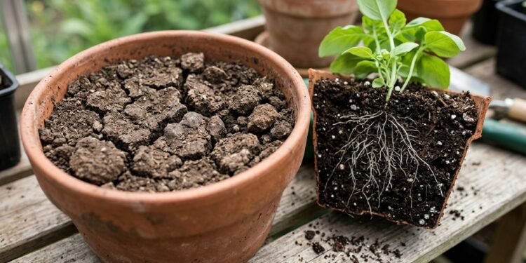 Terra vegetal no vaso e o risco de compactação