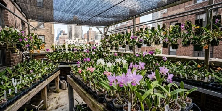 A produção de mini-orquídeas como Cattleya walkeriana aproveita bem espaços reduzidos com bancadas, vasos pequenos e estruturas suspensas, desde que luz, ventilação e drenagem sejam controladas