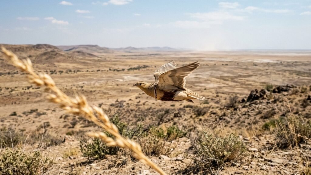 Como o cortiçol-de-namaqua carrega água nas penas