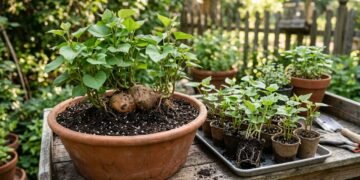Uma única batata-doce pode originar várias mudas quando seus brotos são separados com cuidado e levados para solo solto, úmido e bem drenado