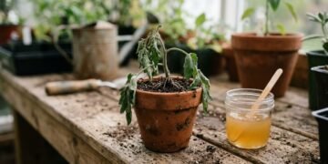 Mudas murchas após transplante e o uso de mel diluído