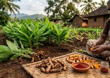 O cultivo de cúrcuma (Curcuma longa) pode gerar valor tanto com a venda dos rizomas frescos quanto com o processamento em especiaria, desde que colheita, secagem e armazenamento sejam bem controlados