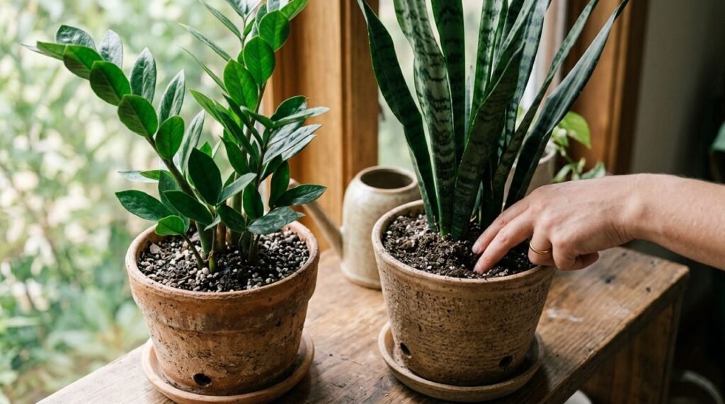 Em plantas para pouca luz, observar a secagem real do substrato antes de regar ajuda a evitar excesso de umidade em ambientes internos mais sombreados