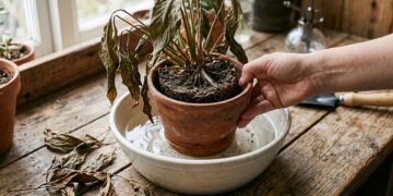 Rega por imersão em vaso com substrato ressecado