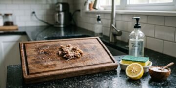 Higienizar tábua de madeira depois da carne crua exige lavagem, sanitização adequada e secagem completa