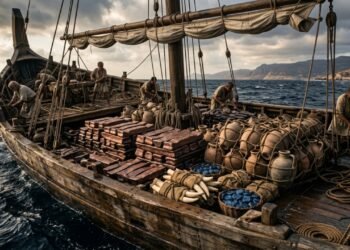 O carregamento reúne pistas de uma rede marítima muito maior que o próprio navio