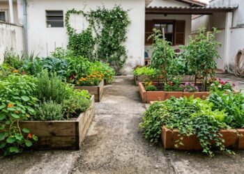 Os canteiros criam áreas de plantio onde antes havia apenas piso de concreto