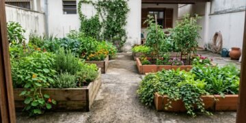 Os canteiros criam áreas de plantio onde antes havia apenas piso de concreto