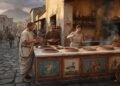 O comércio de rua romano tinha balcões próprios, recipientes fixos e comida pronta