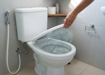 A descarga pode lançar pequenas partículas para o ambiente ao redor do vaso