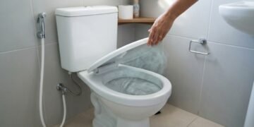 A descarga pode lançar pequenas partículas para o ambiente ao redor do vaso