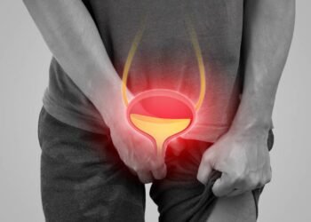 Representação 3d de homem com a bexiga cheia