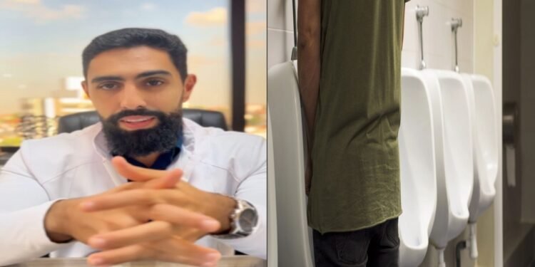 Reprodução (Instagram drhusseinawada) - Homem usando mictório público (Créditos: depositphotos.com / nito103)