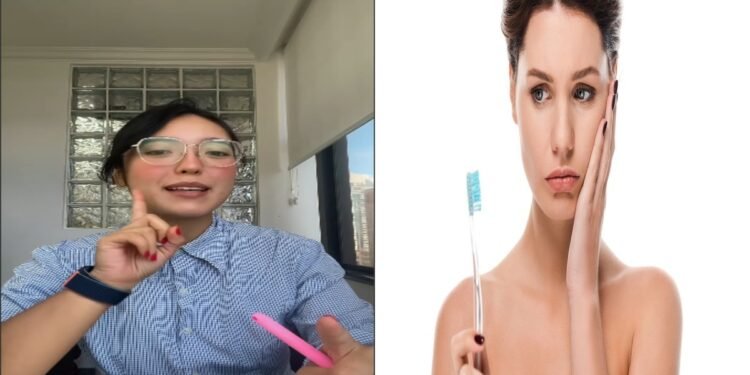 Reprodução (Instagram: @giulianaodonto) - Mulher segurando escova de dentes (Créditos: depositphotos.com / IgorVetushko)