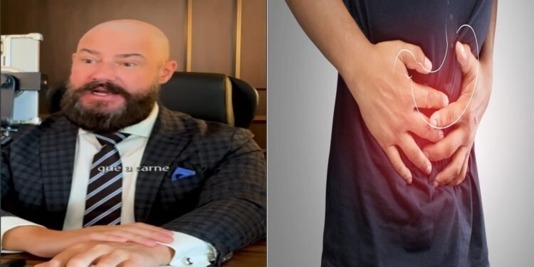 Dr Alexandre Duarte/Pessoa com dor abdominal - Reprodução (Instagram: @dralexandreduarte)/Créditos: depositphotos.com / Tharakorn