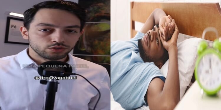 Dr Gabriel Paiva/Homem deitado sem conseguir dormir - Reprodução (Tiktok: @drpaivagabriel)/Créditos: depositphotos.com / Milkos
