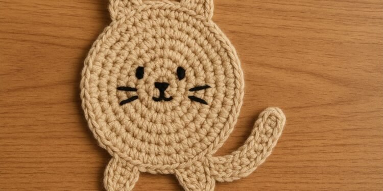 Descanso de copo em forma de gatinho conquista quem ama crochê e decoração