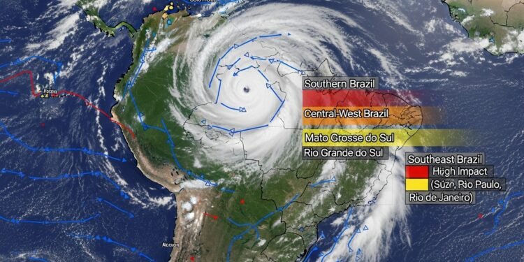 Alerta de ciclone no Brasil com rajadas intensas e chuva em várias regiões