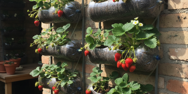 Depois de preparar a garrafa, basta colocar uma mistura de terra adubada e areia grossa, que proporciona aeração e retenção de umidade