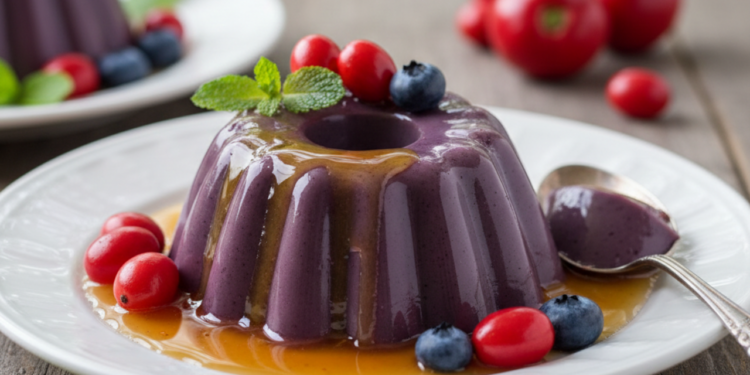 Receita fácil de pudim de açaí com calda de guaraná