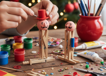 Usando um prendedor de roupa de madeira, crie um lindo quebra-nozes para decorar sua árvore de Natal