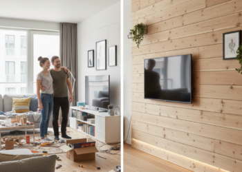 Aprenda a fazer um painel ripado de madeira para sua TV gastando cerca de R$150