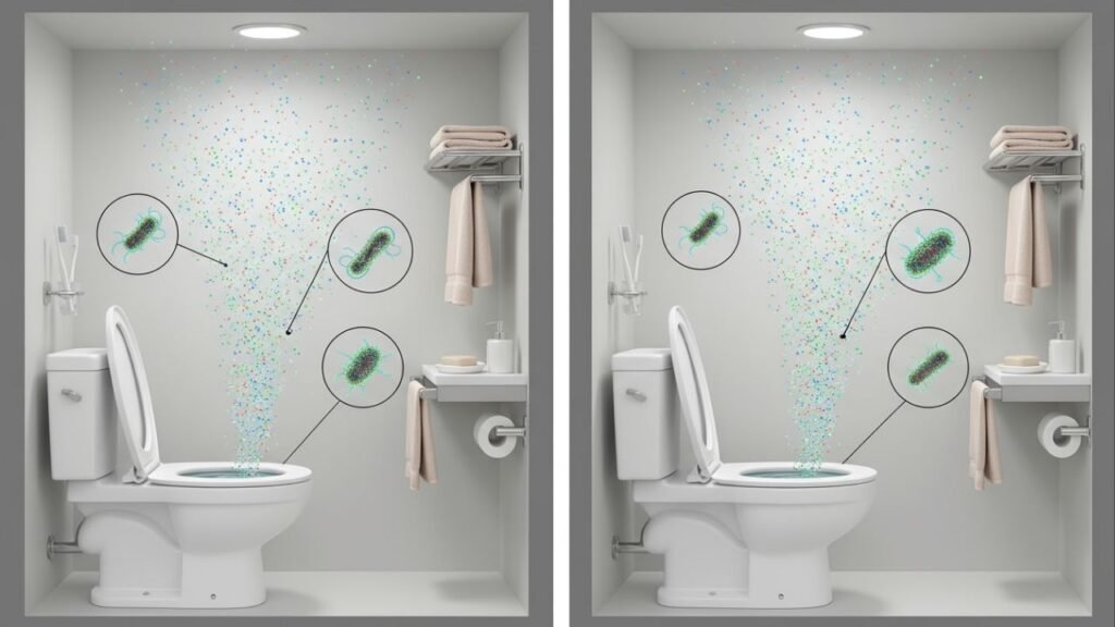 O perigo escondido ao puxar a descarga do banheiro com a tampa do vaso levantada