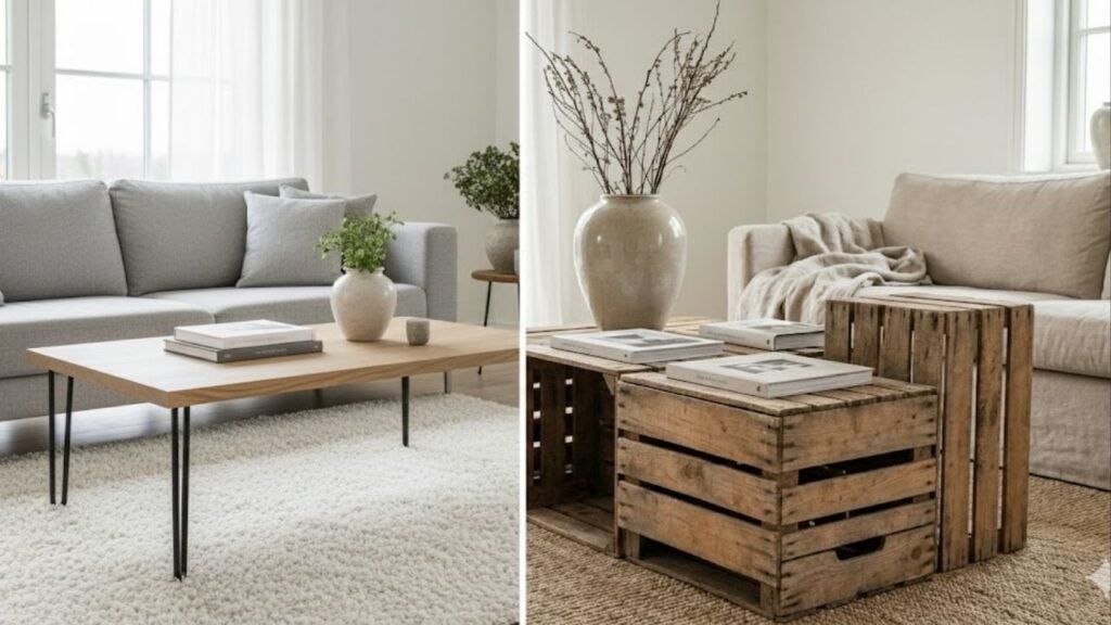 Aprenda a montar uma mesa de centro com caixotes sem precisar de marcenaria