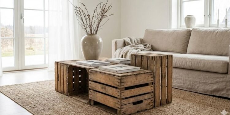 Aprenda a montar uma mesa de centro com caixotes sem precisar de marcenaria
