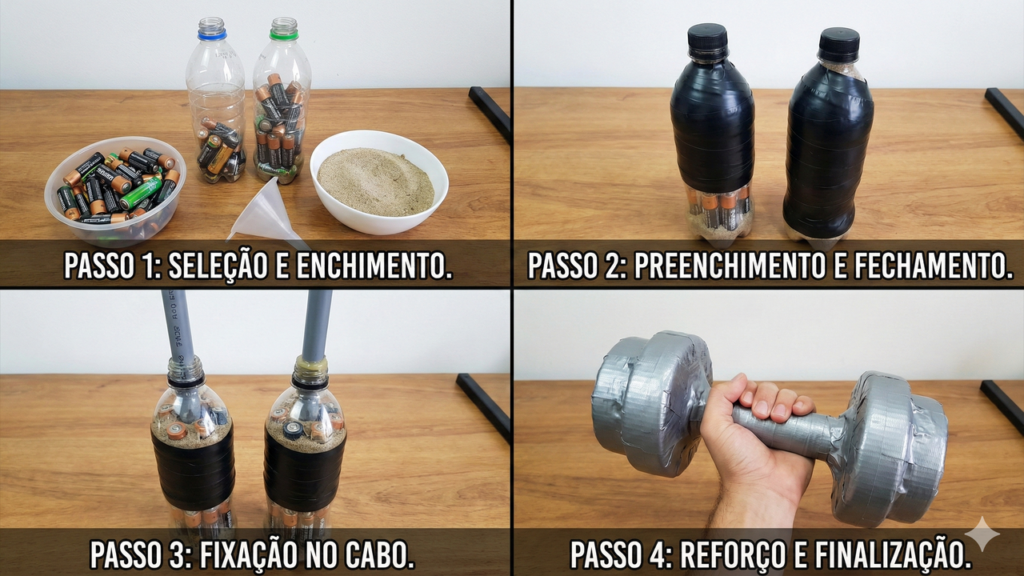 Como transformar pilhas usadas em um halter caseiro