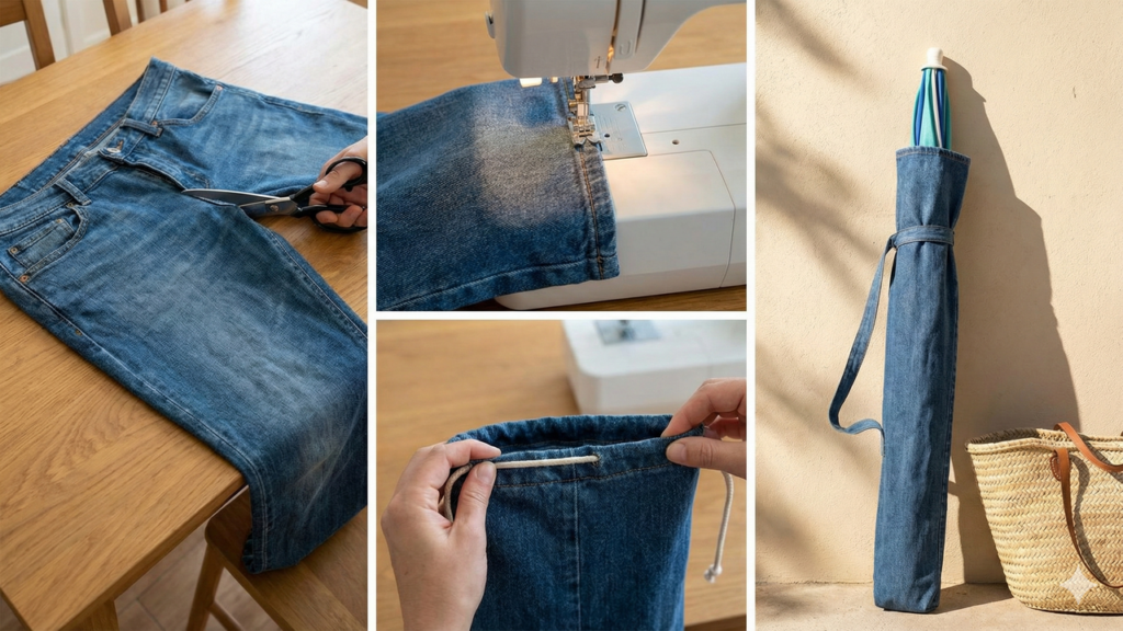 Veja como transformar jeans velho em capa de guarda-chuva