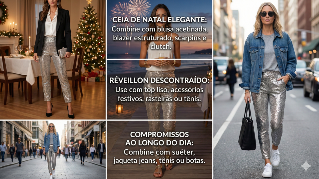 Como usar jeans de cintura média com brilho 