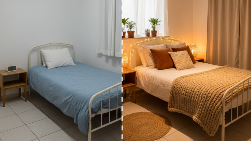 Decoração econômica deixa quarto confortável e moderno