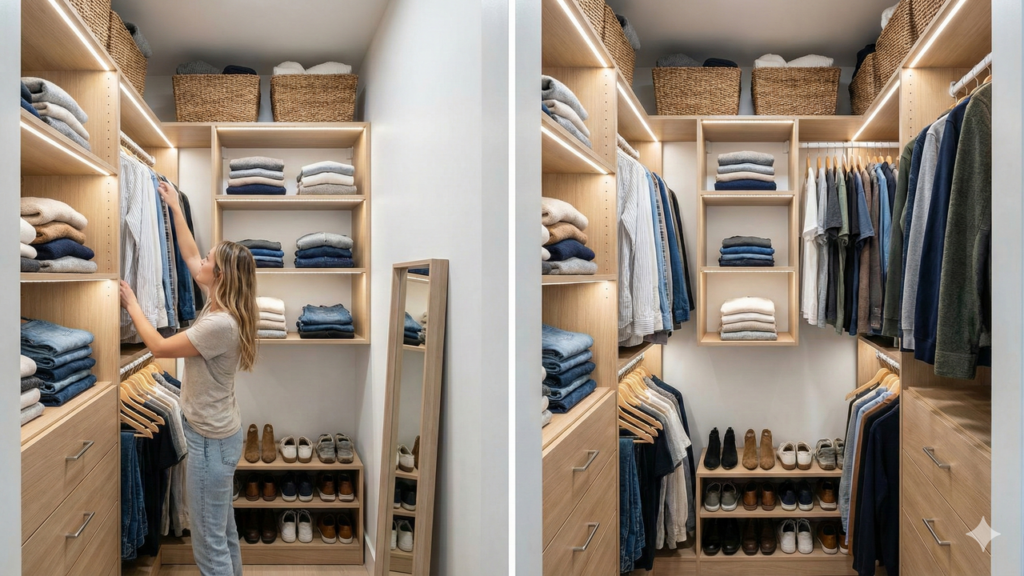 Closet pequeno bem planejado facilita a rotina e a organização