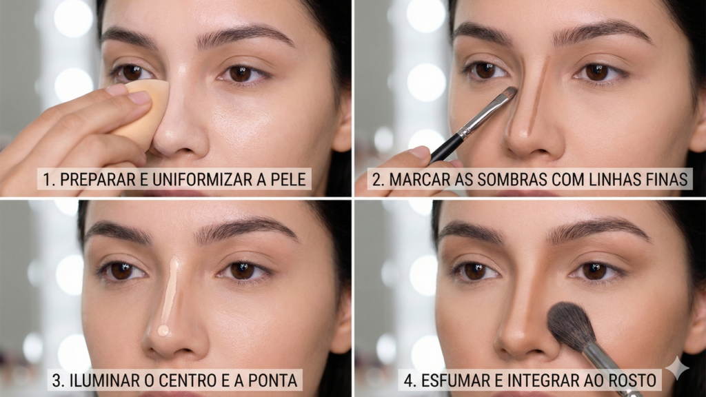 Maquiagem para afinar o nariz é rápida e reversível