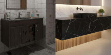 Bancada suspensa de pedra natural limpeza fácil