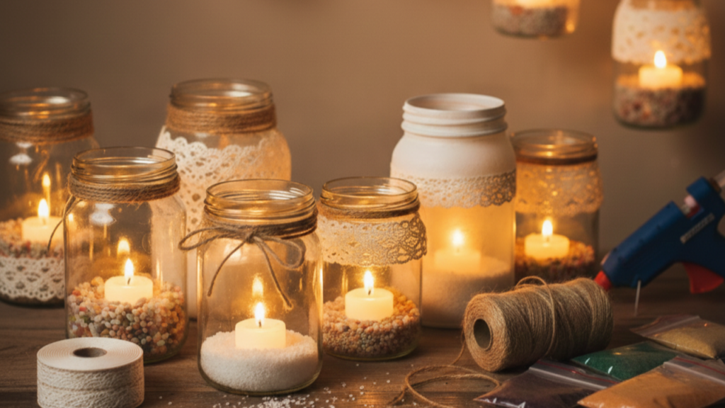 Potes de vidro viram luminárias lindas por 25 reais