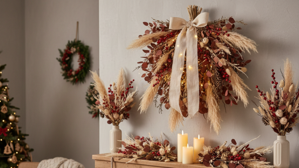 Ramo de flores secas para Natal estilo leve e sustentável