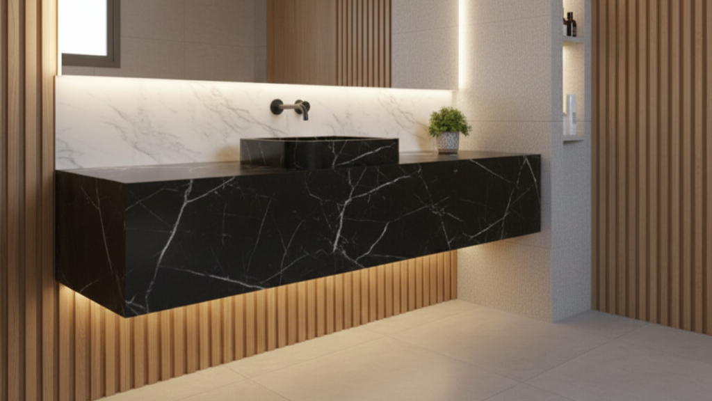 Bancada suspensa de pedra natural para banheiros