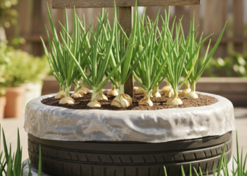 O pneu velho que pode virar uma horta cheia de cebolas
