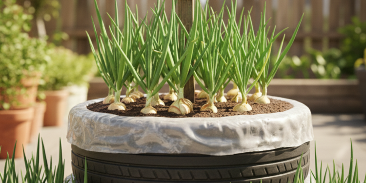 O pneu velho que pode virar uma horta cheia de cebolas