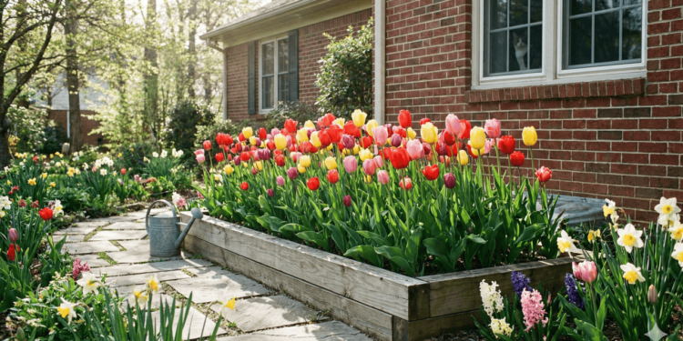 Os bulbos devem ser plantados com a ponta voltada para cima, respeitando uma profundidade de 2 a 3 vezes a altura