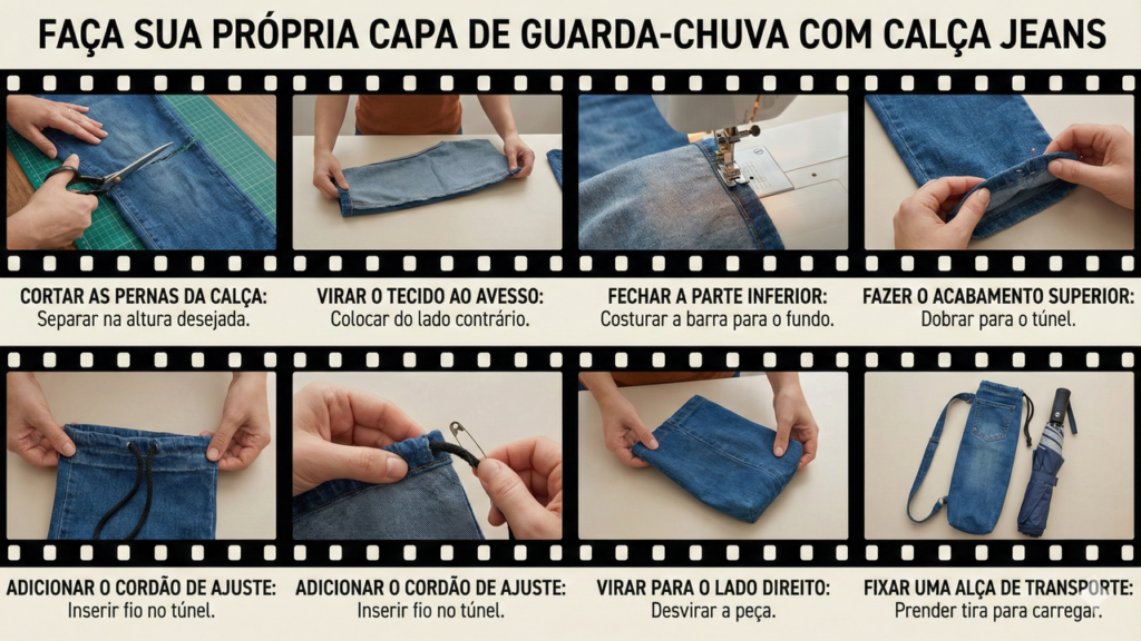 Veja como transformar jeans velho em capa de guarda-chuva