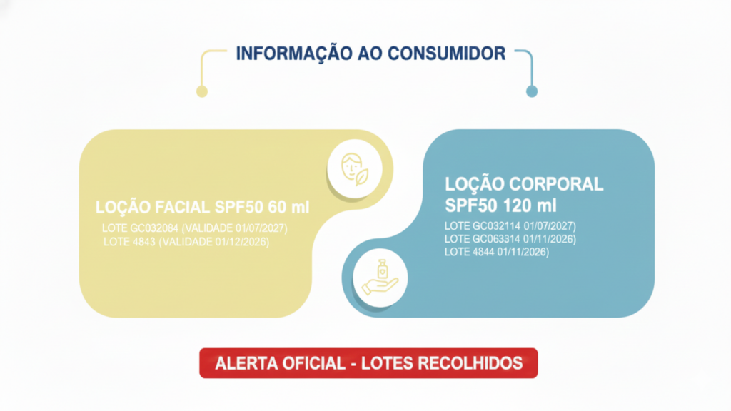 Lotes recolhidos do protetor solar
