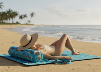 Crie uma toalha de verão com travesseiro embutido para levar à praia, para aproveitar o sol sem dor no pescoço