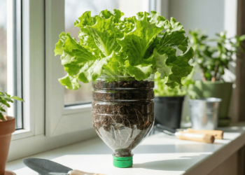 Passo a passo para ter folhas de alface frescas usando apenas garrafas PET