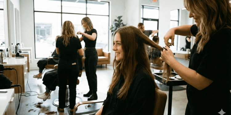 Por trás de um cabelo pesado nas pontas, com buracos na parte da frente ou cheios de degrauzinhos