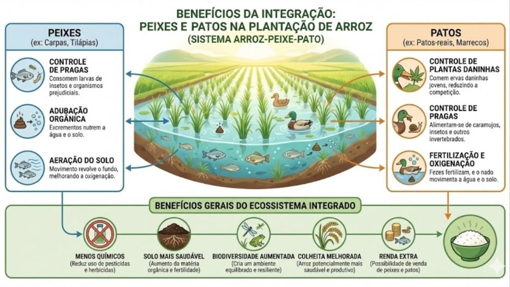 China solta 100 mil patos e peixes nos arrozais e prova que dá pra produzir mais sem agrotóxicos nem veneno no solo